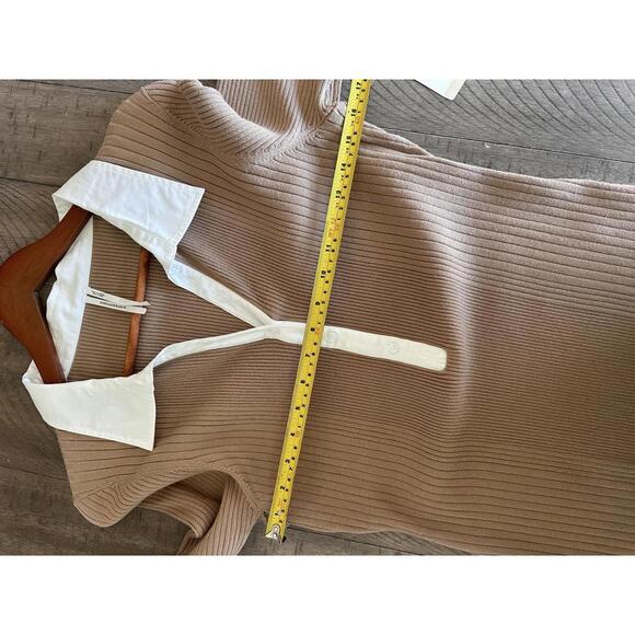 NWT By Anthropologie Ribbed Polo Mini Dress Long Sleeve Tan Women’s size Large - Picture 9 of 12